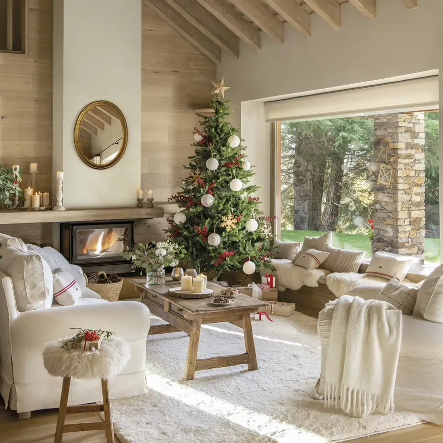 salon maison en bois avec décoration Noël salon maison en bois avec décoration Noël