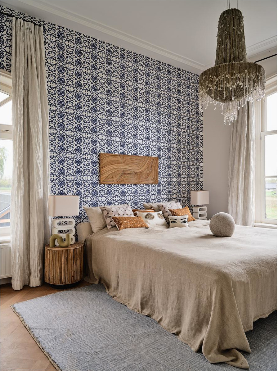 chambre avec papier-peint bleu chambre avec papier-peint bleu