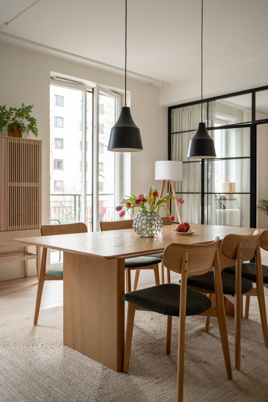 salle à manger avec verrière noire appartement 107m2