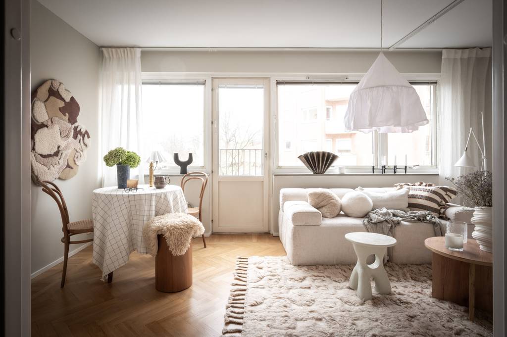 pièce principale studio 35m2 décoration scandinave en tons naturels 