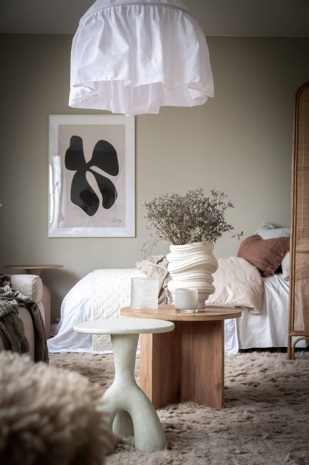 zone chambre studio 35m2 décoration scandinave en tons naturels