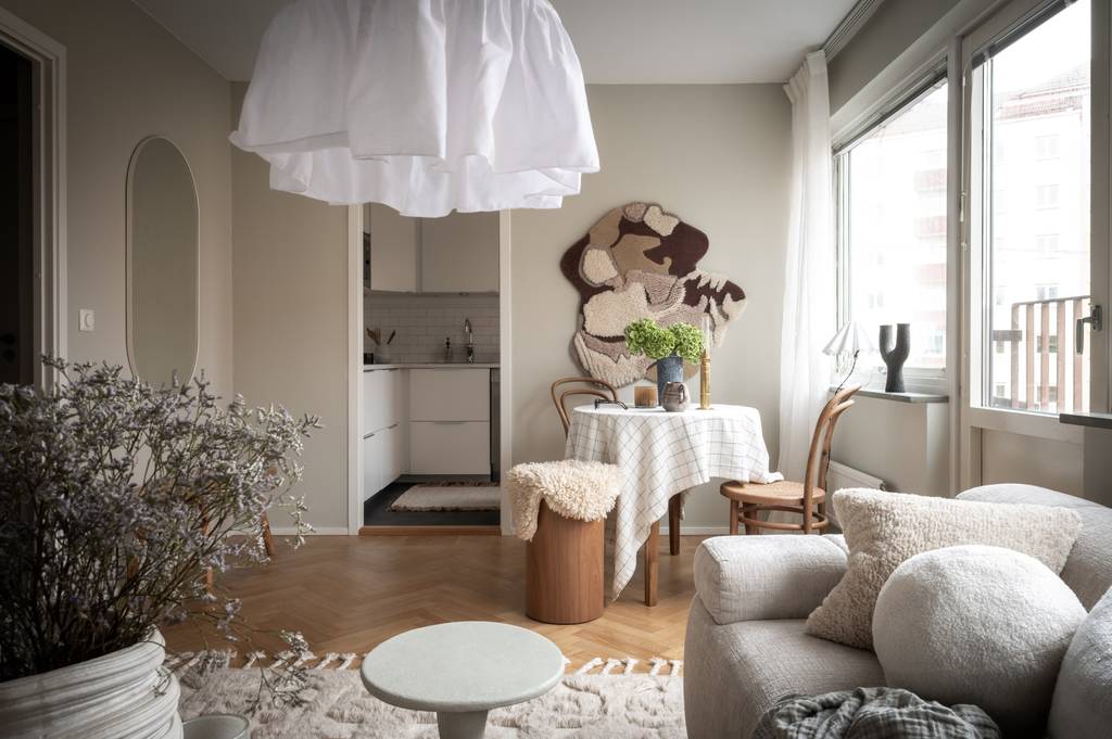 pièce principale studio 35m2 décoration scandinave en tons naturels