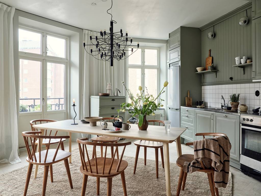 cuisine dinatoire vert sauge décoration scandinave appartement 80m2 cuisine dinatoire vert sauge décoration scandinave appartement 80m2