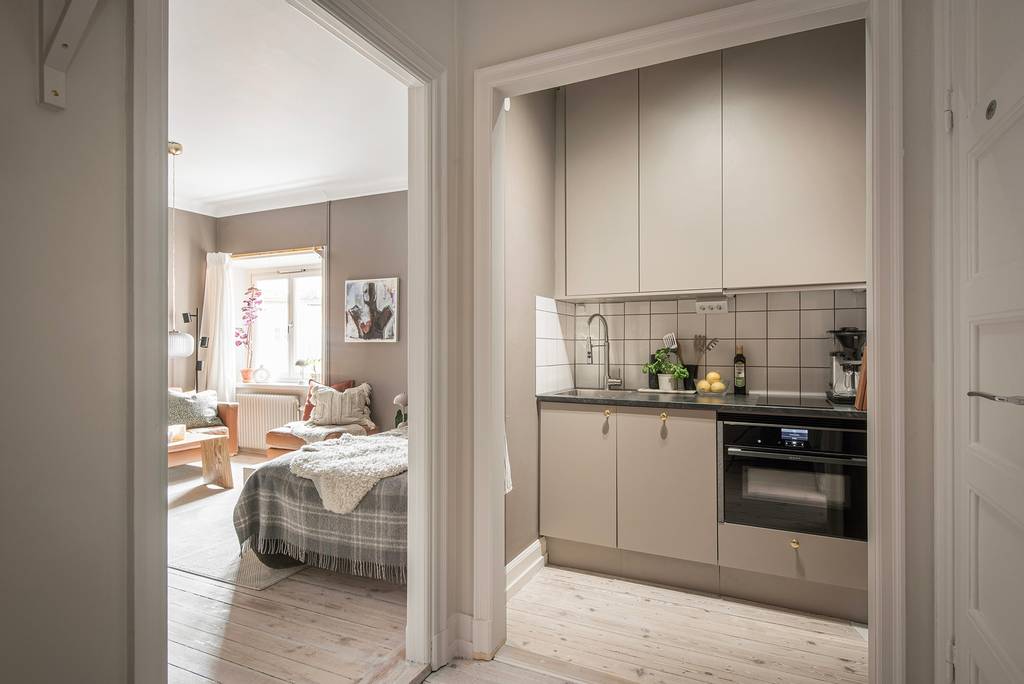 studio de 27m2 aux murs couleur Mocha Mousse