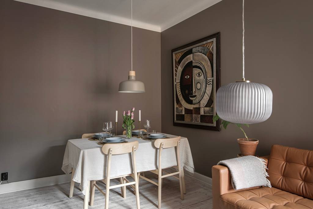 salon studio de 27m2 aux murs couleur Mocha Mousse