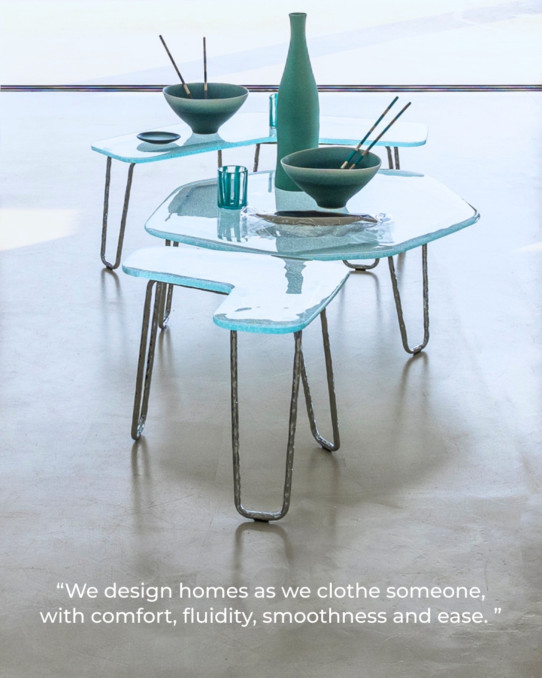 table basse verre collection OTTO Nomad Escape collaboration Catalogue AM PM 2025