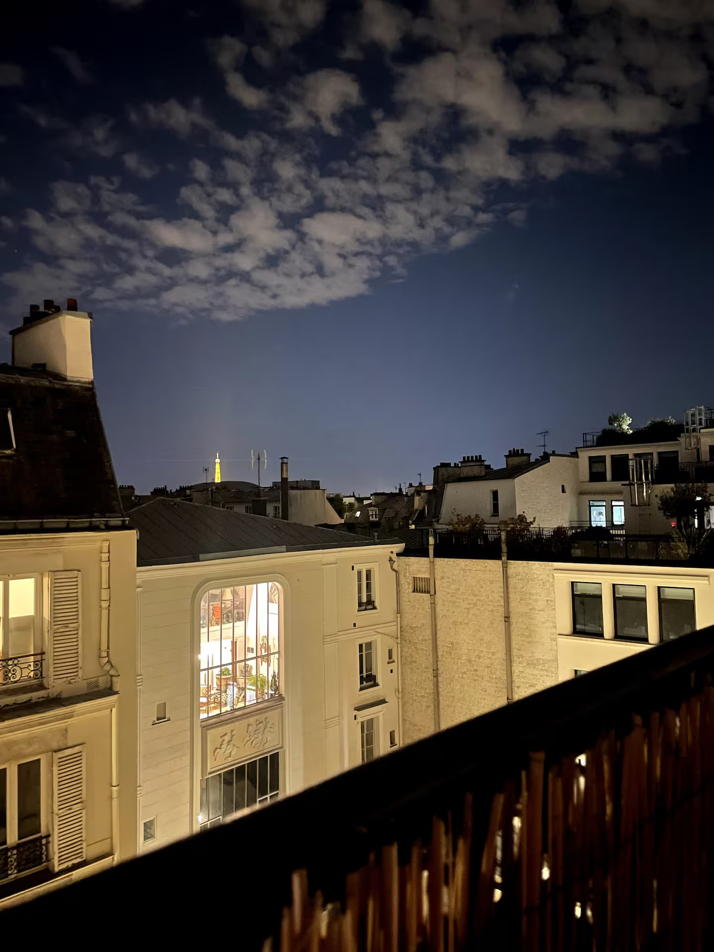 balcon vue sur toits et tour Eiffel deux-pièces Paris