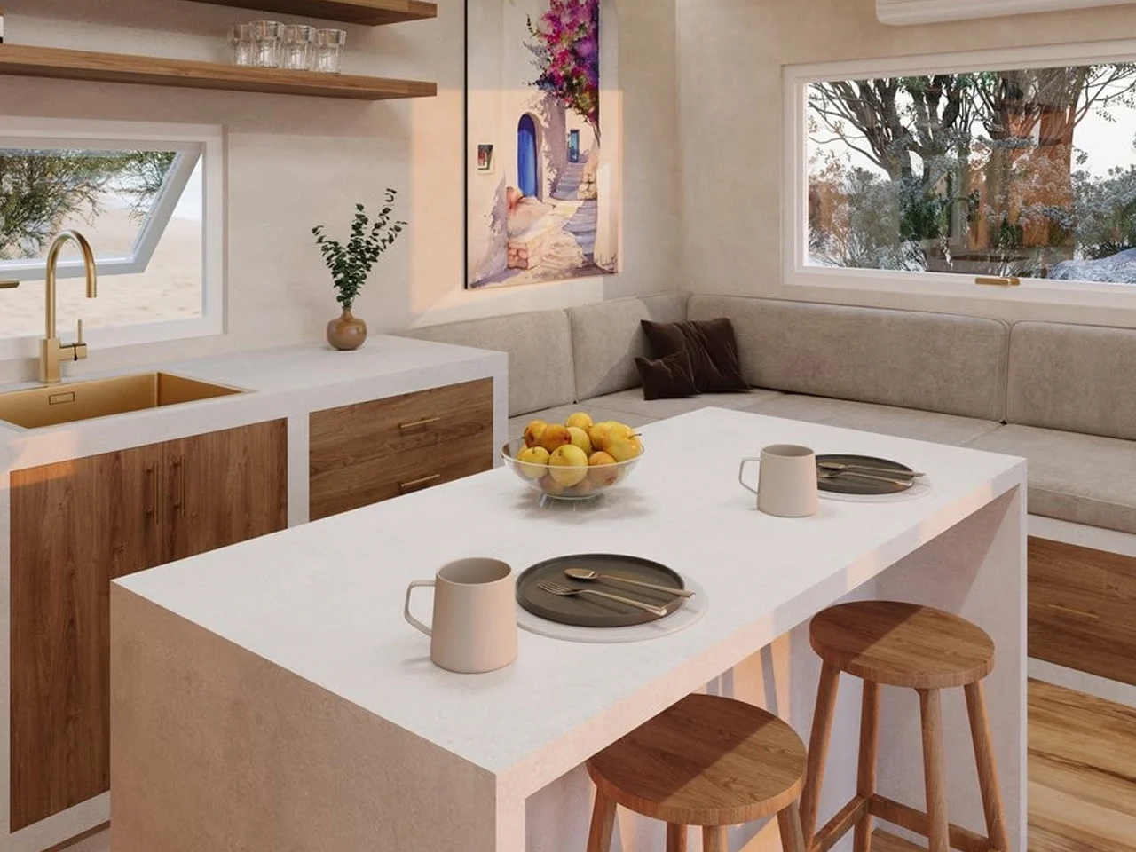 cuisine et salon petite maison 29m2 Torakina Über Tiny Homes