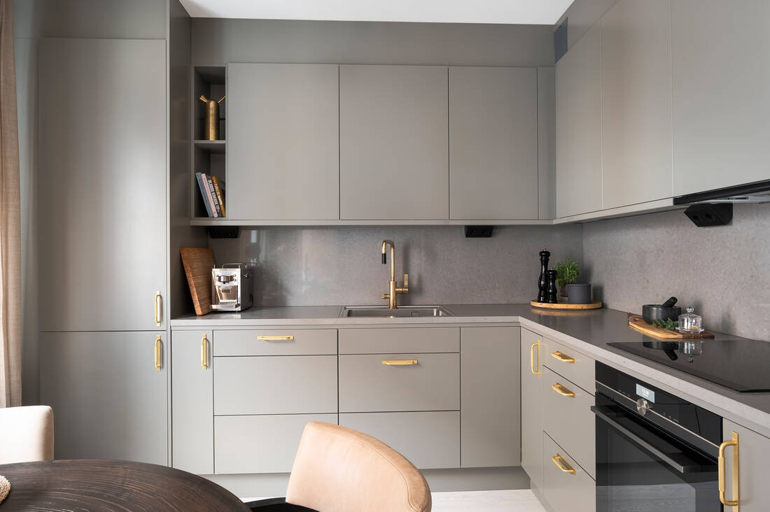 cuisine gris vert décoration contemporaine deux-pièces de 46m2