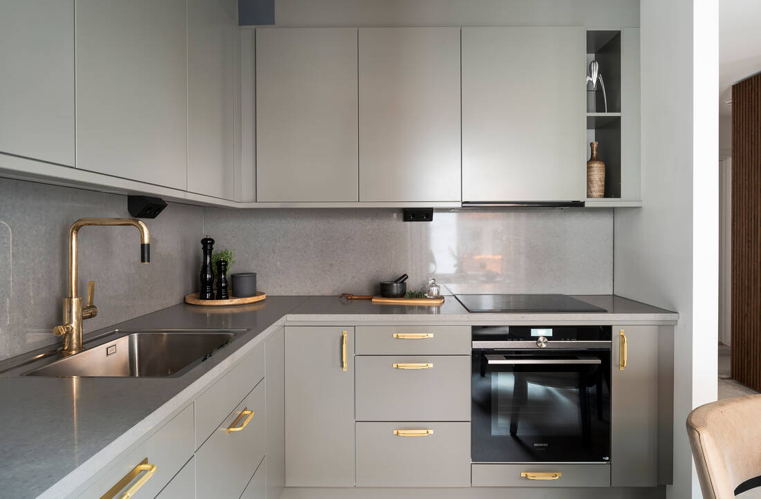 cuisine gris vert décoration contemporaine deux-pièces de 46m2