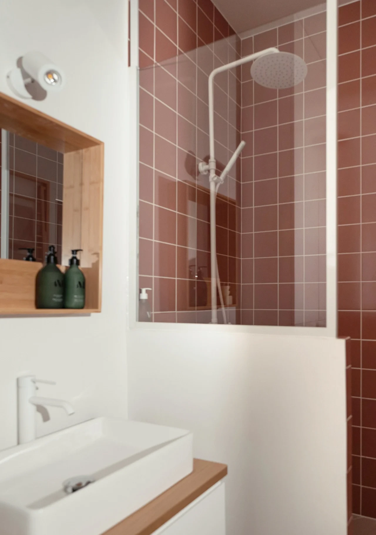 salle d salle d'eau terracotta studio 12m2 Paris dans ancienne loge de gardien