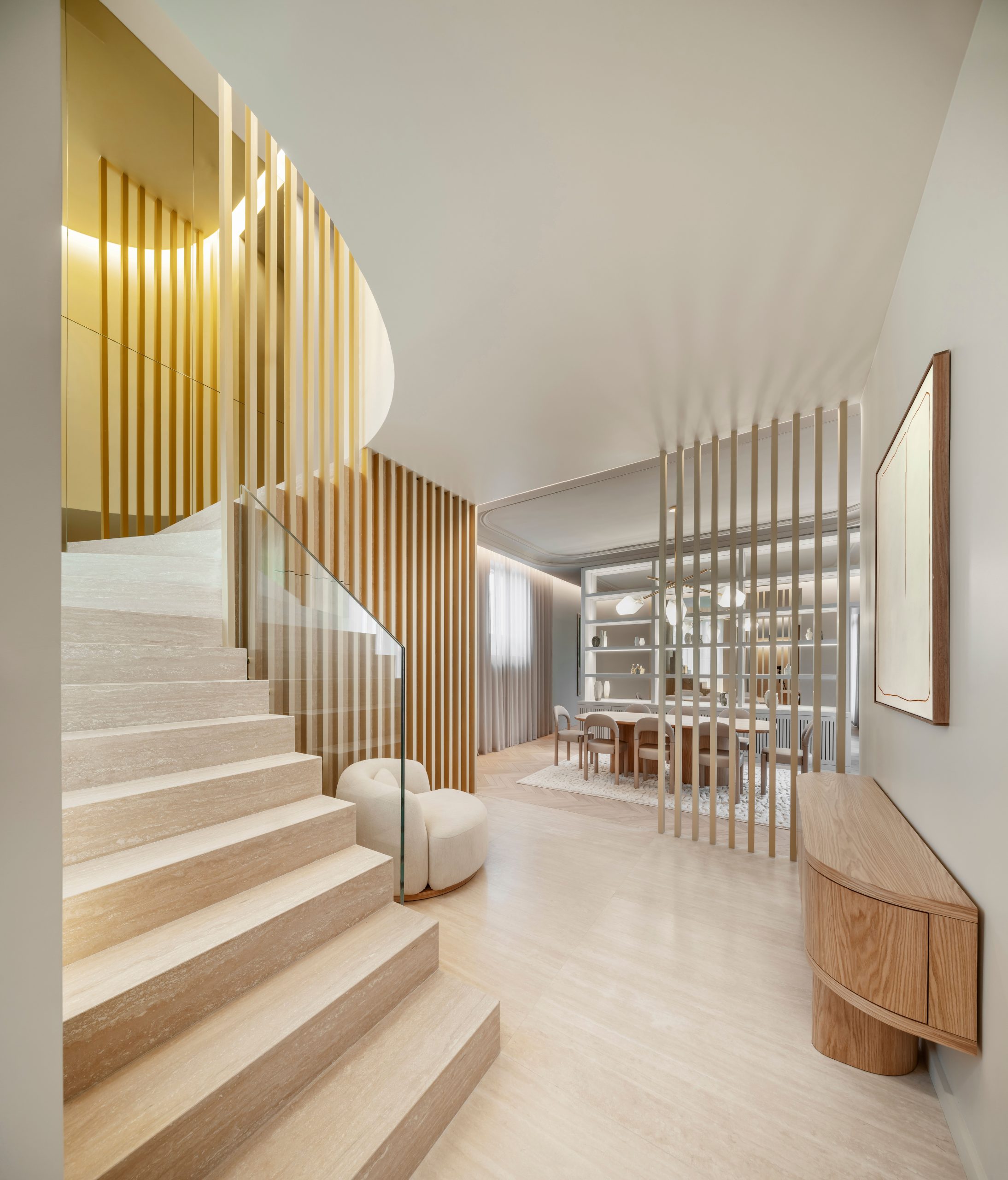 entrée avec escalier décoration design duplex haussmannien revisité à Paris entrée avec escalier décoration design duplex haussmannien revisité à Paris