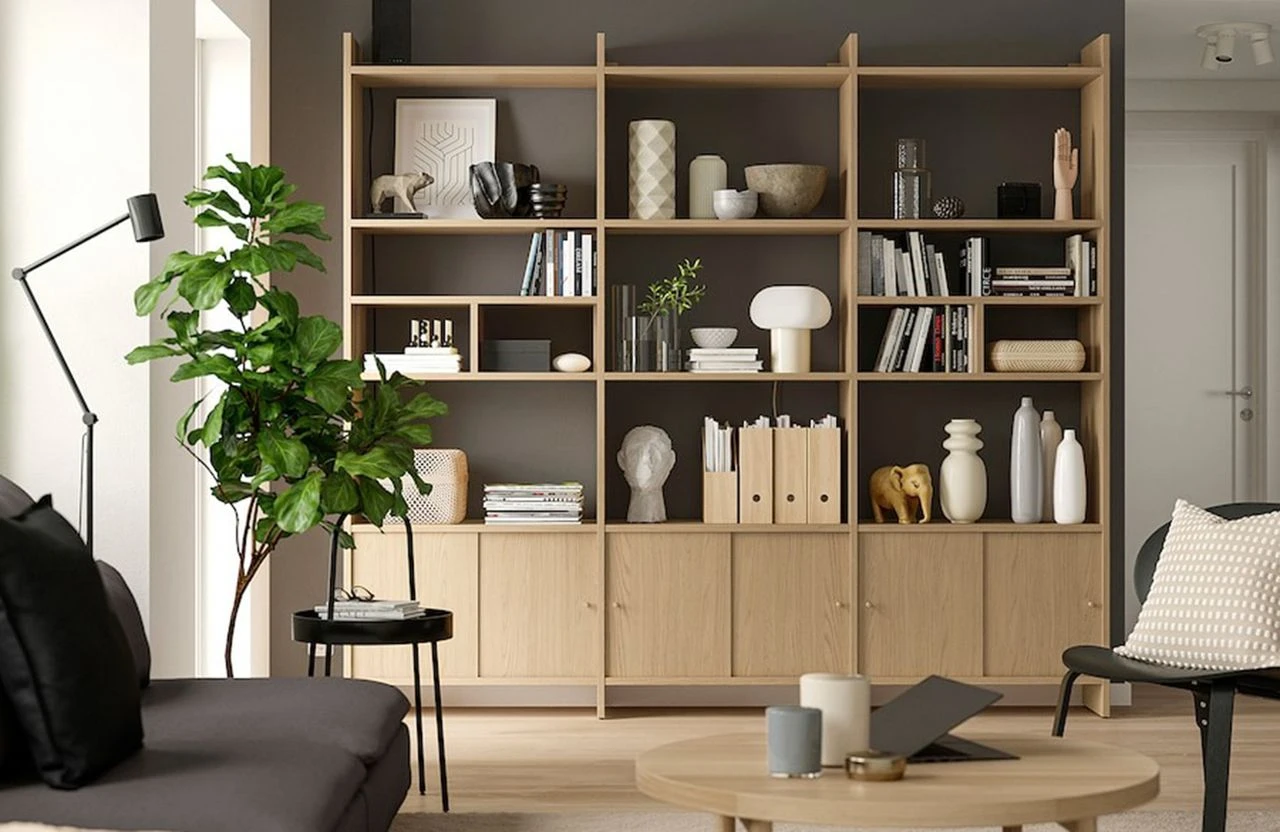 salon décoration scandinave avec bibliothèque IKEA LÅDMAKARE salon décoration scandinave avec bibliothèque IKEA LÅDMAKARE