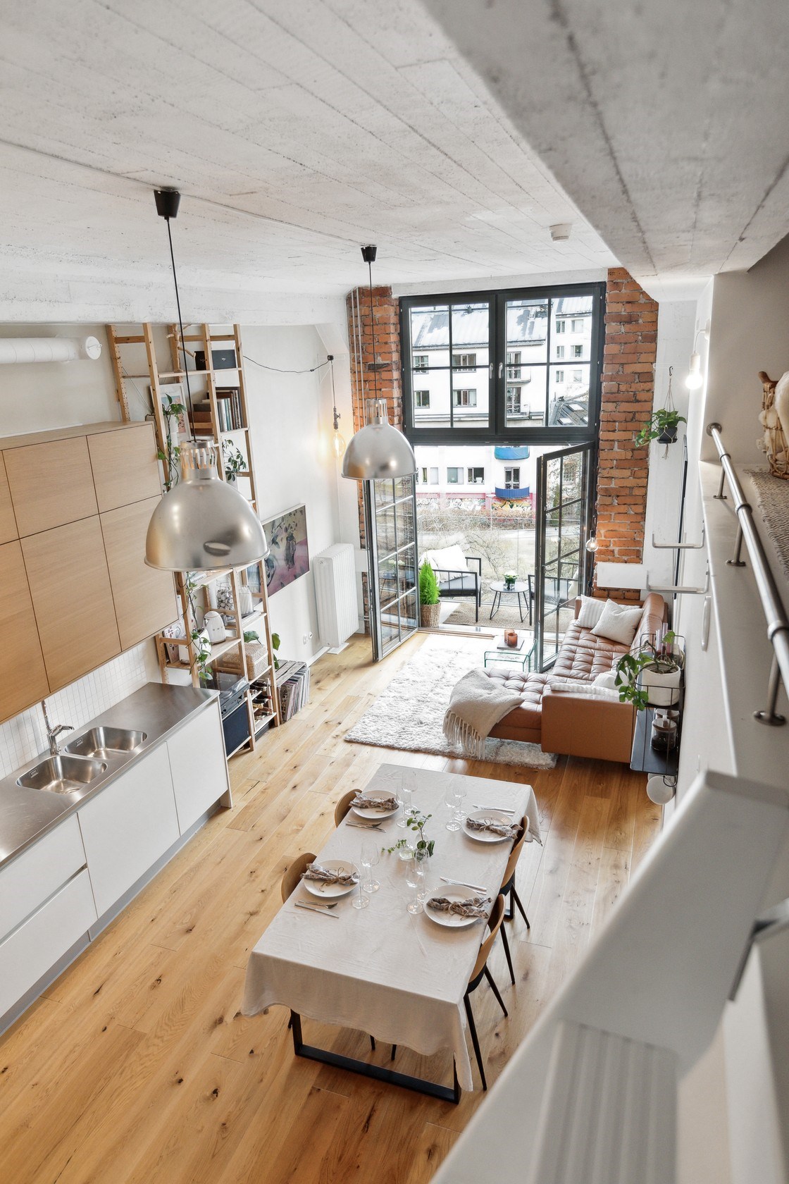 cuisine et salon salon deux-pièces 54m2 mini loft