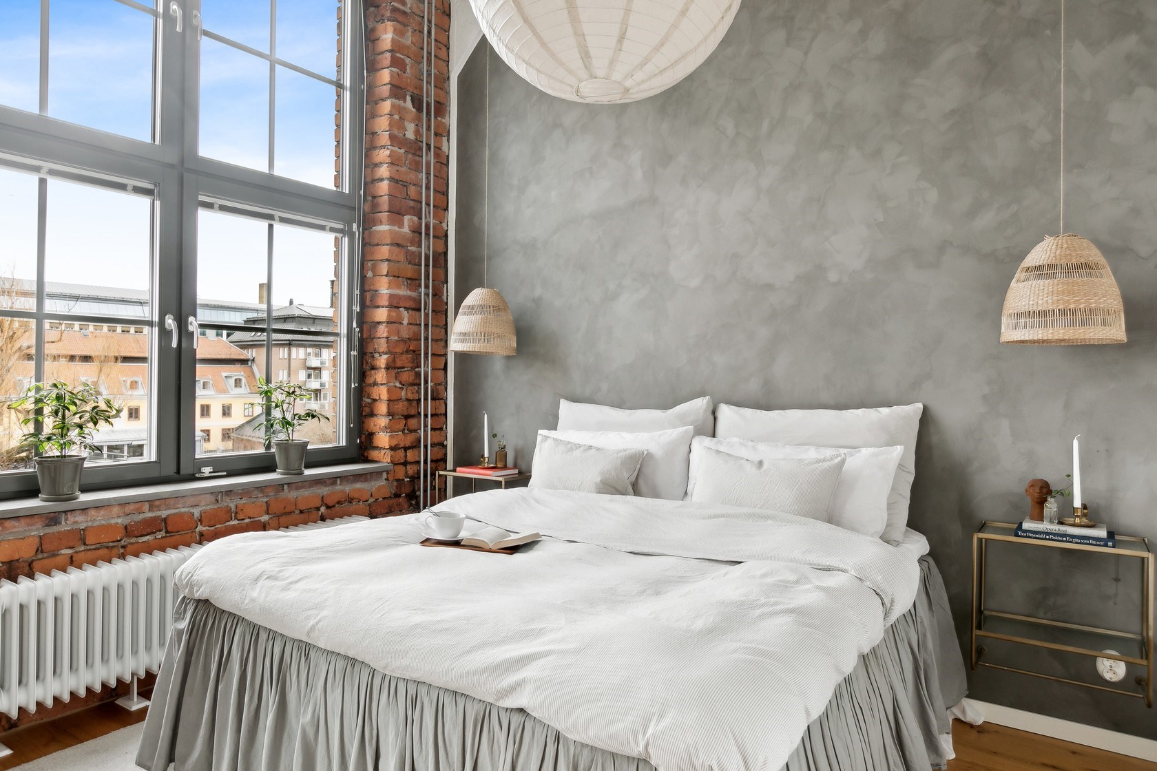 chambre mur béton et briques deux-pièces 54m2 mini loft