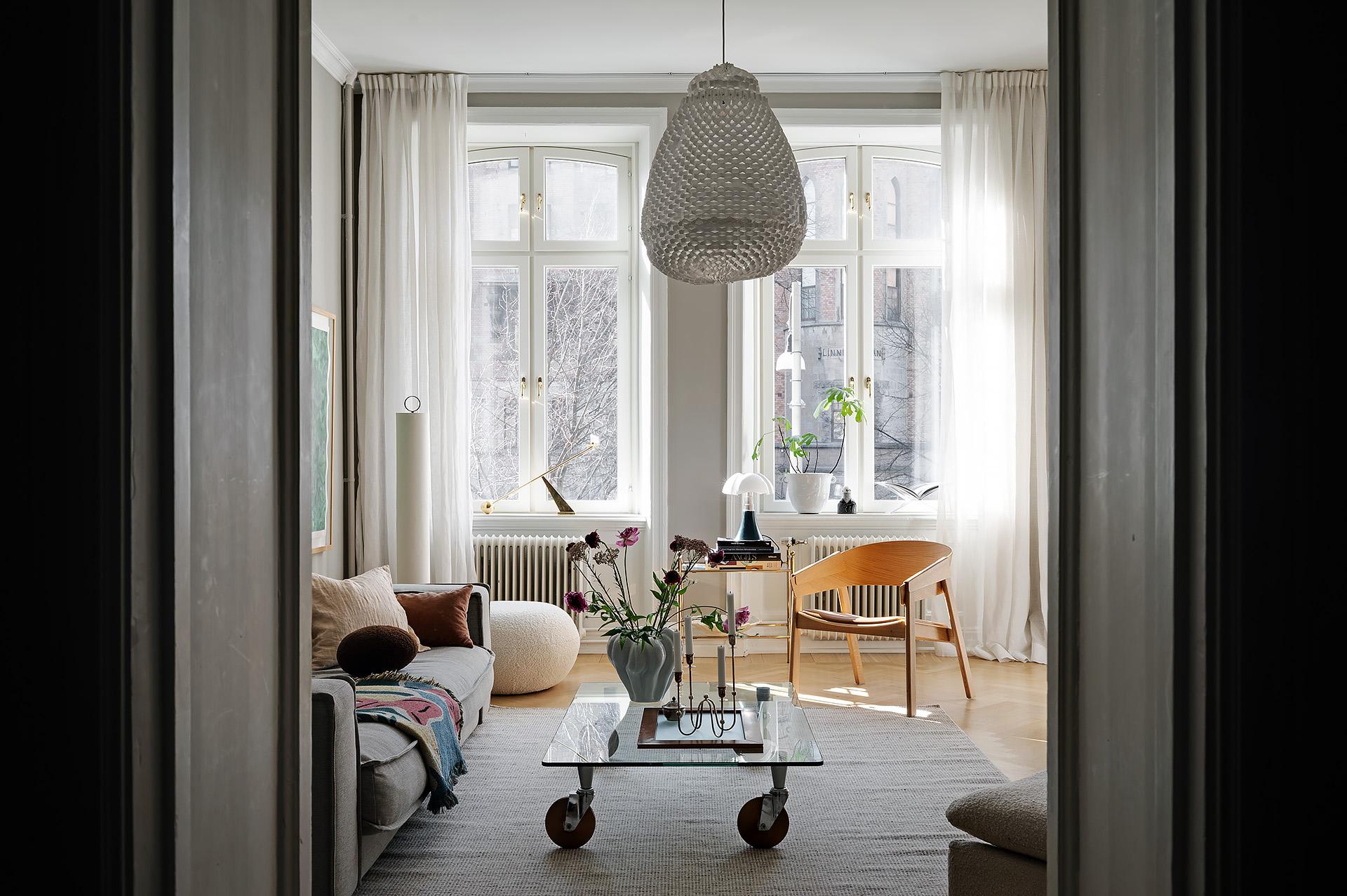salon mur gris décoration scandinave