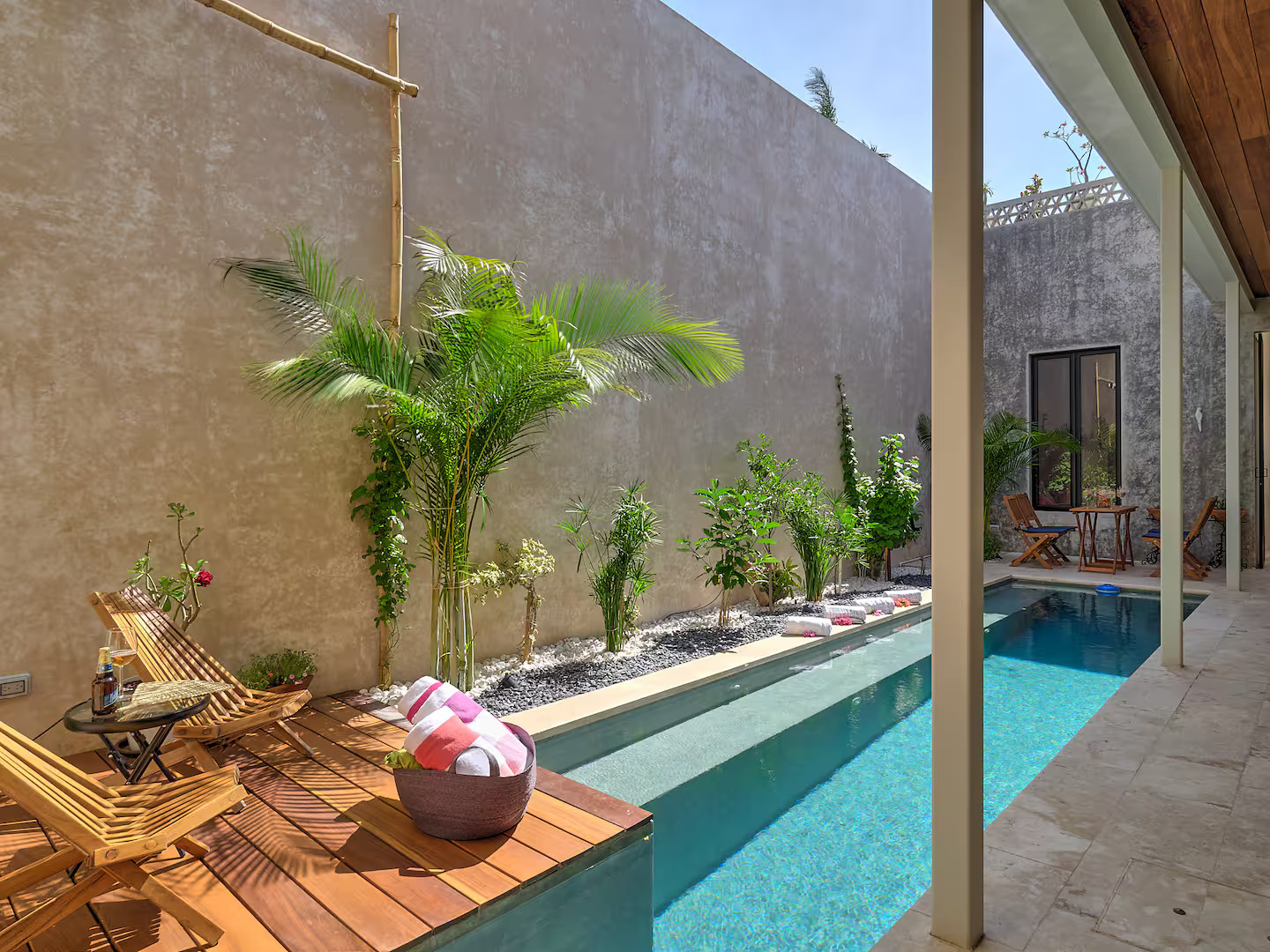 jardin maison avec piscine Mexique type couloir de nage