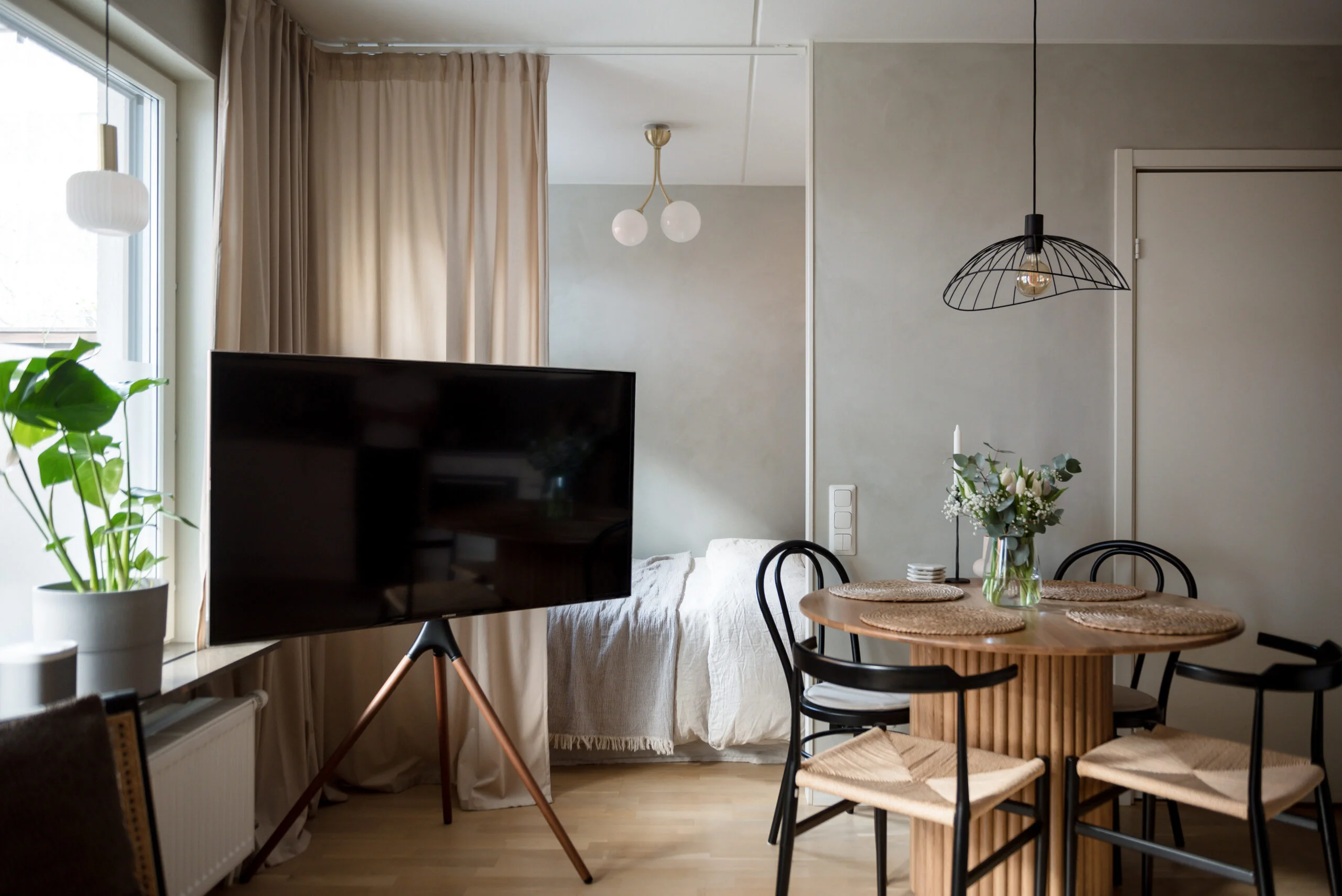 salon avec espace chambre studio 36m2