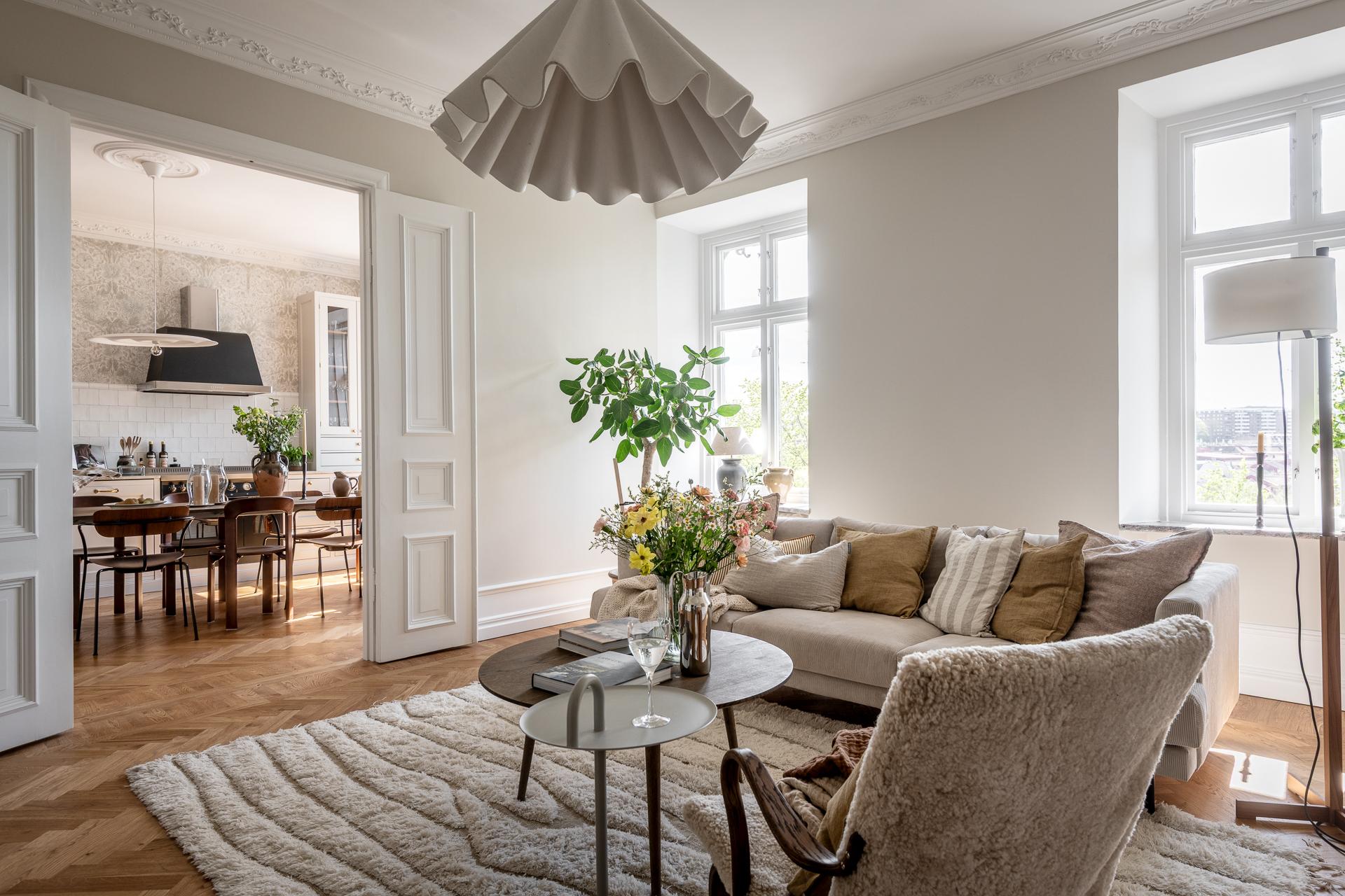 salon avec moulures décoration scandinave