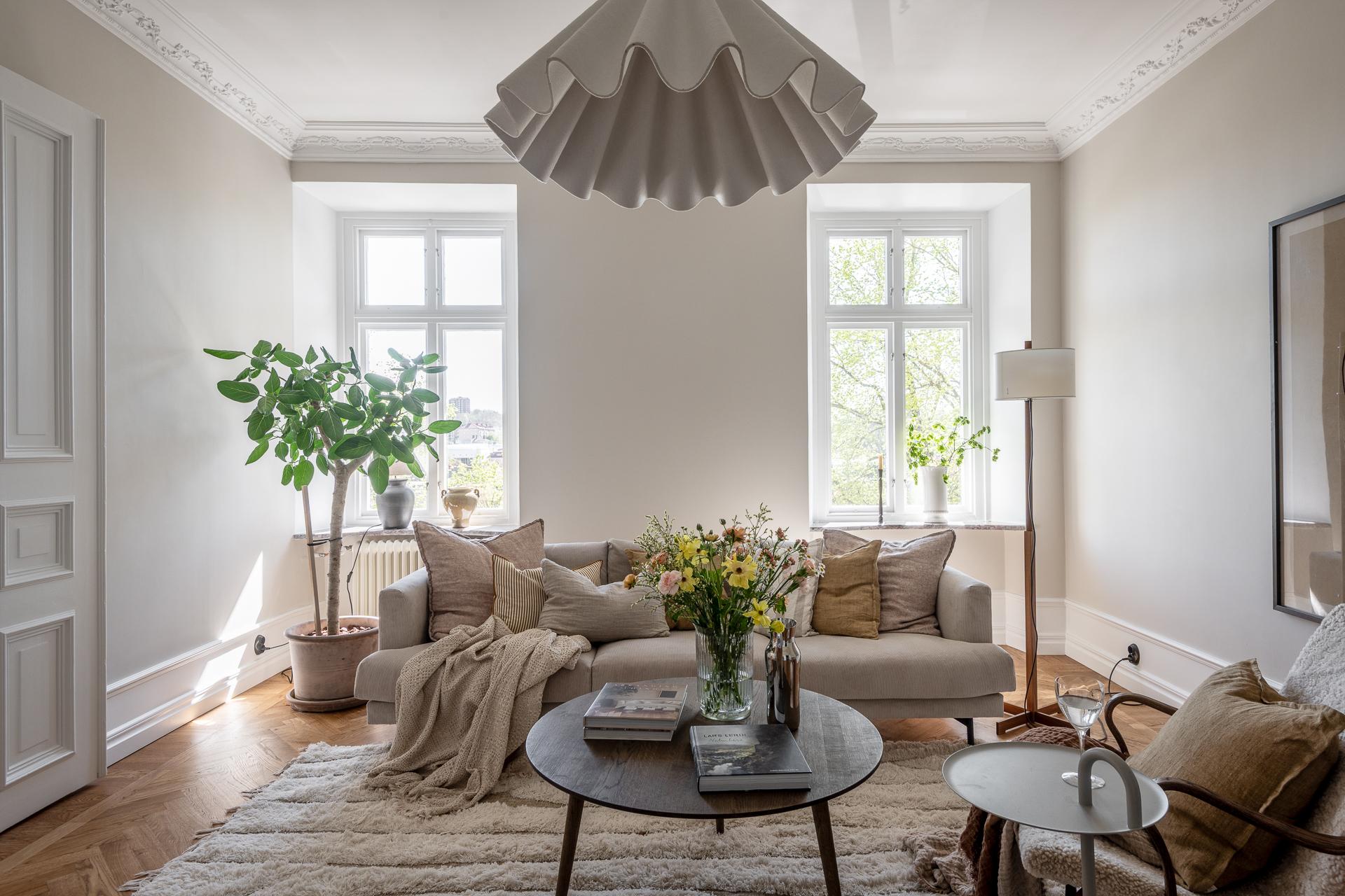 salon avec moulures décoration scandinave