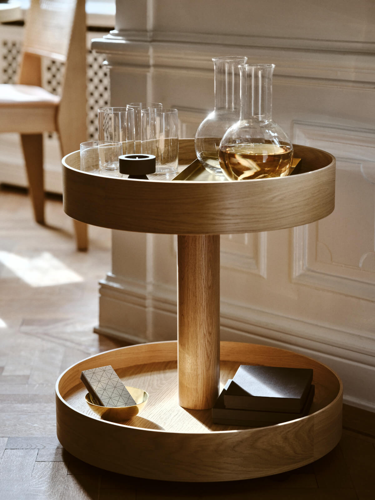 desserte ronde en chêne