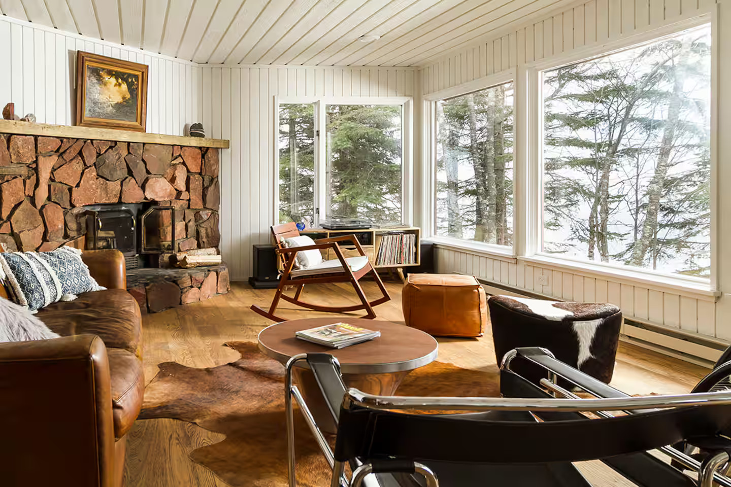 salon maison en bois maison Lutsen vue Lac Supérieur