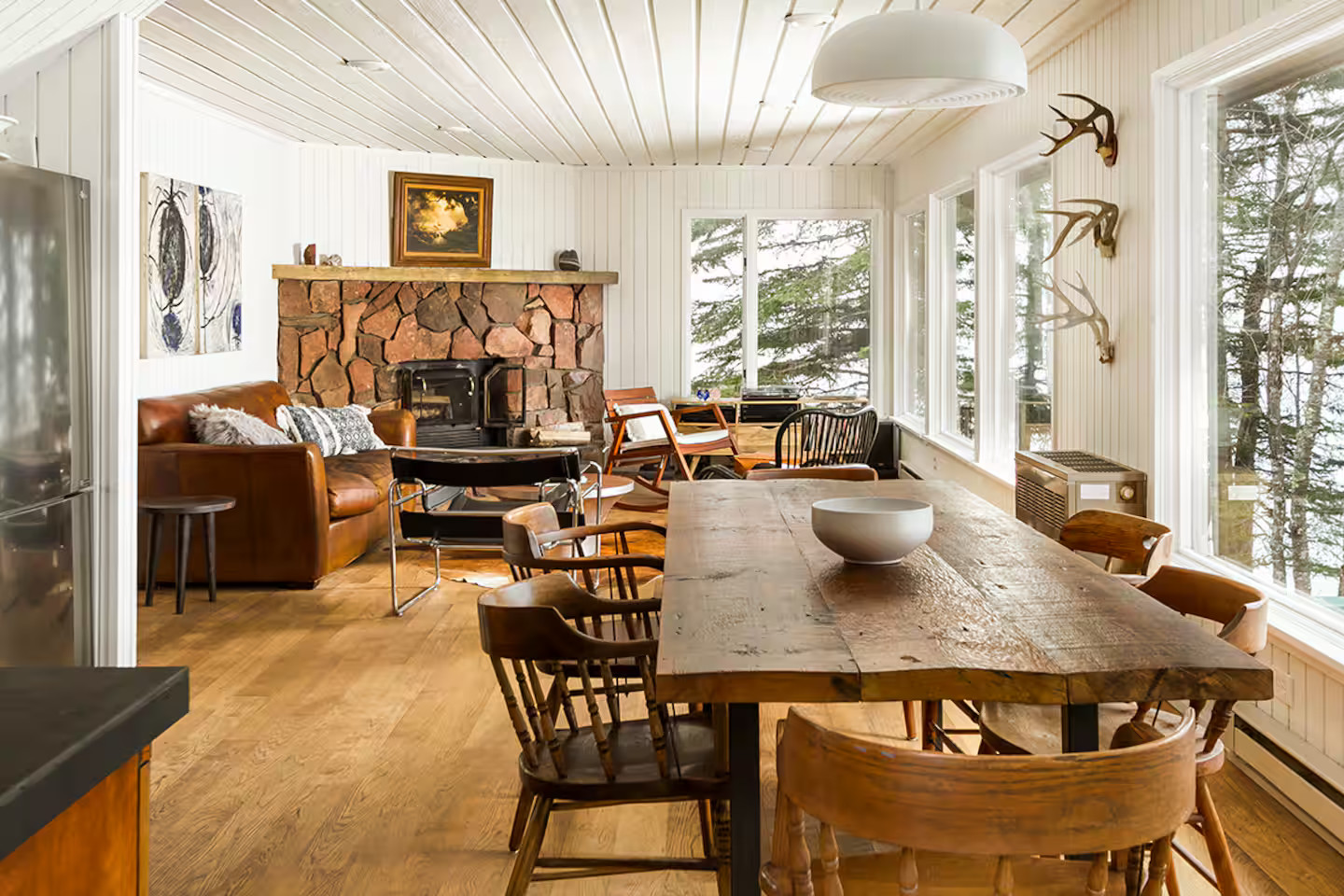 salon maison en bois maison Lutsen vue Lac Supérieur