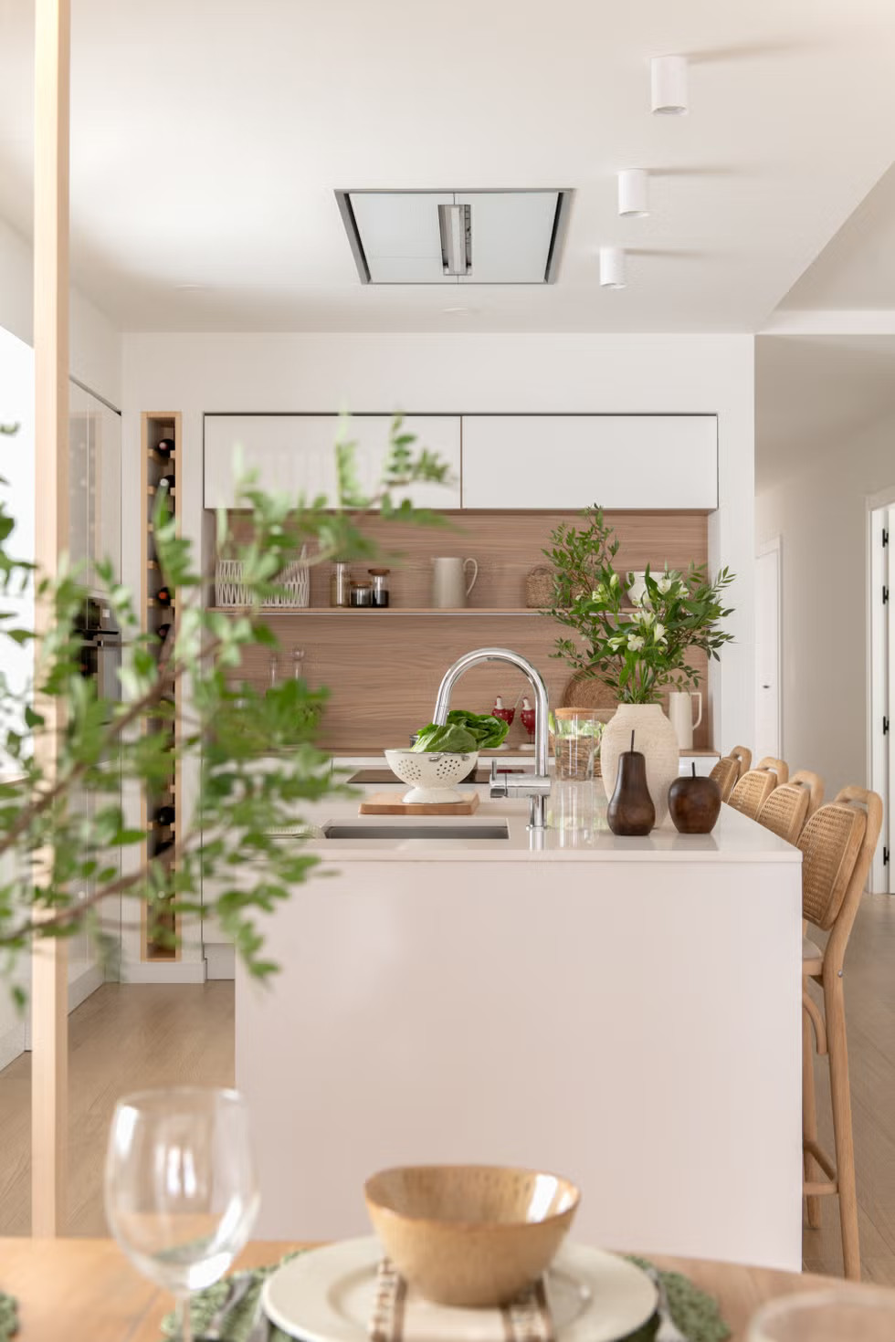 cuisine ouverte blanche avec îlot décoration naturelle cuisine ouverte blanche avec îlot décoration naturelle