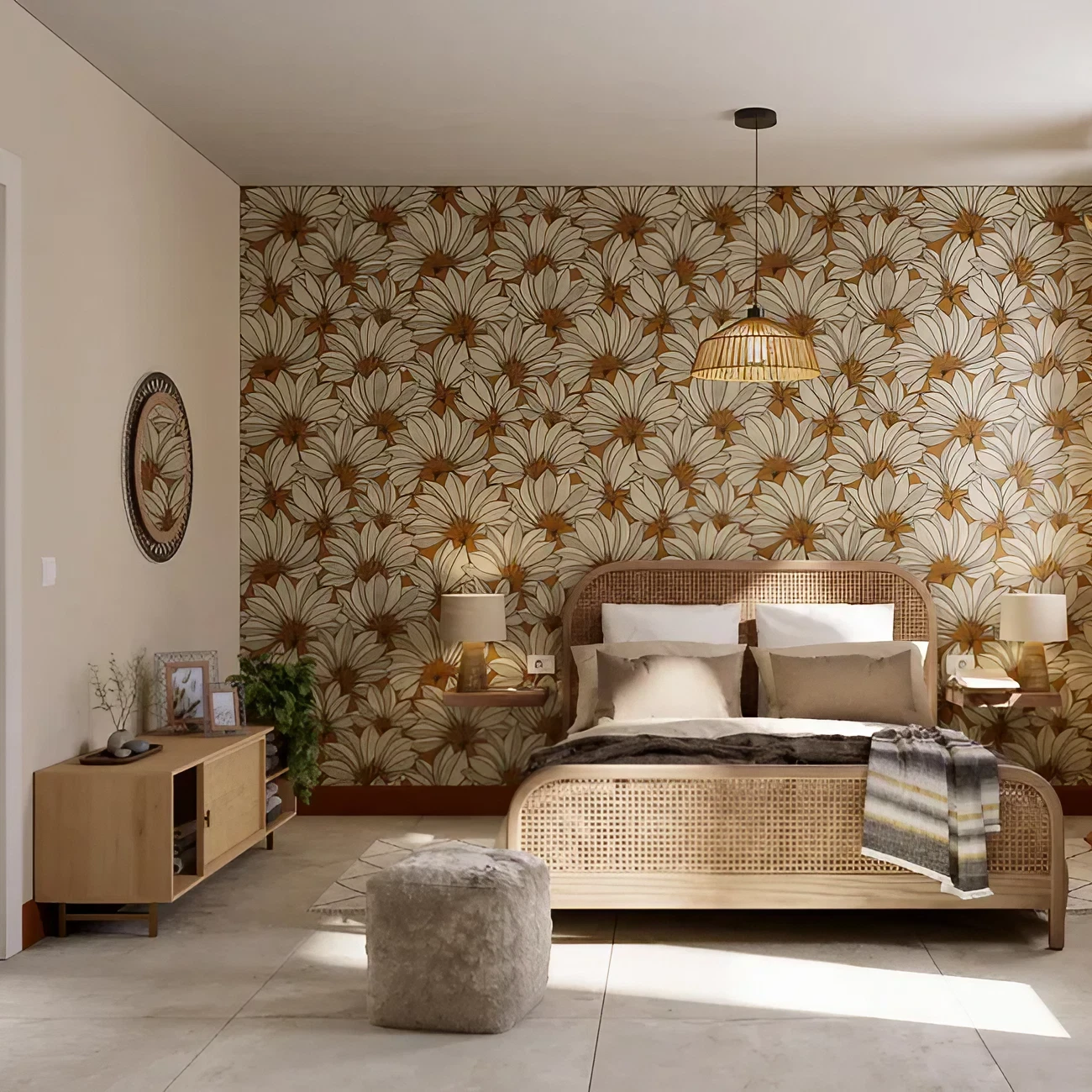 chambre décoration matériaux naturels papier-peint marguerites chambre décoration matériaux naturels papier-peint marguerites