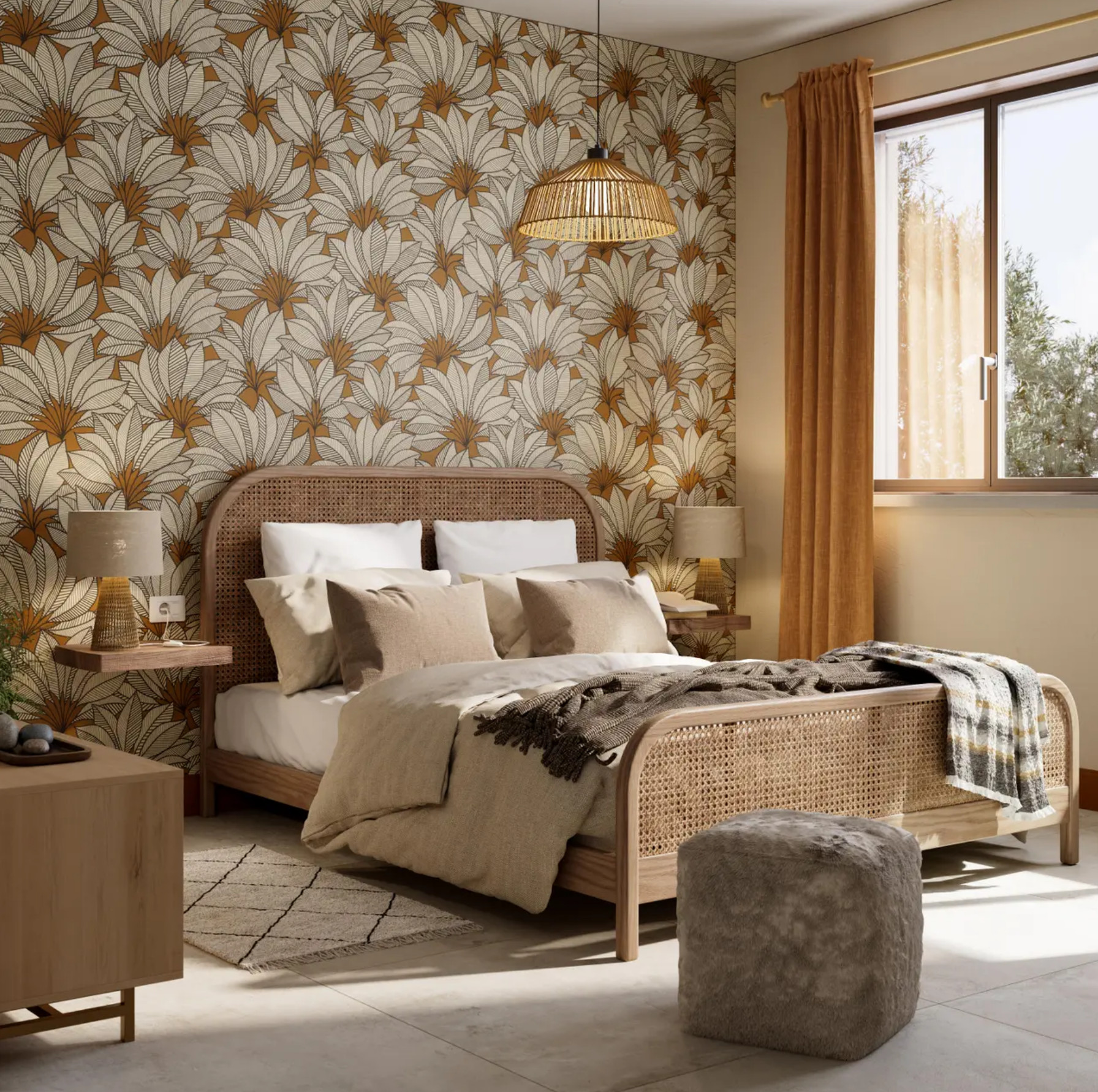 chambre décoration matériaux naturels papier-peint marguerites chambre décoration matériaux naturels papier-peint marguerites