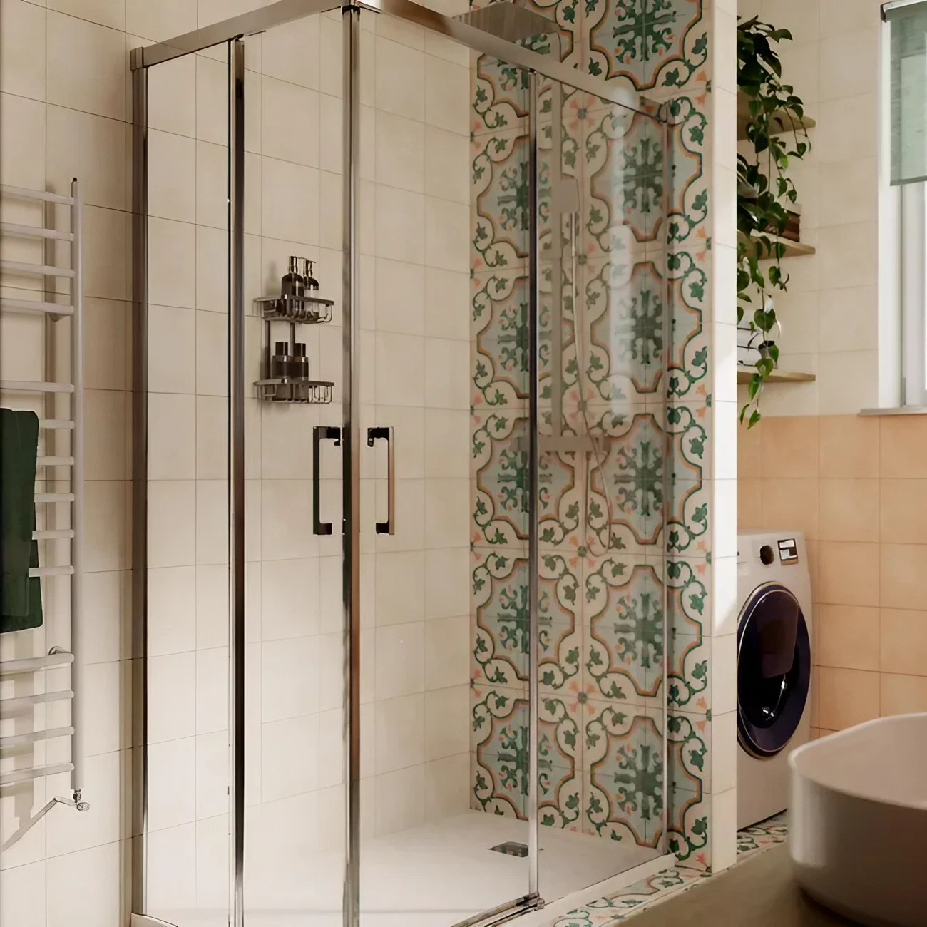 salle de bain sol carreaux de ciments polychromes avec espace buanderie salle de bain sol carreaux de ciments polychromes avec espace buanderie