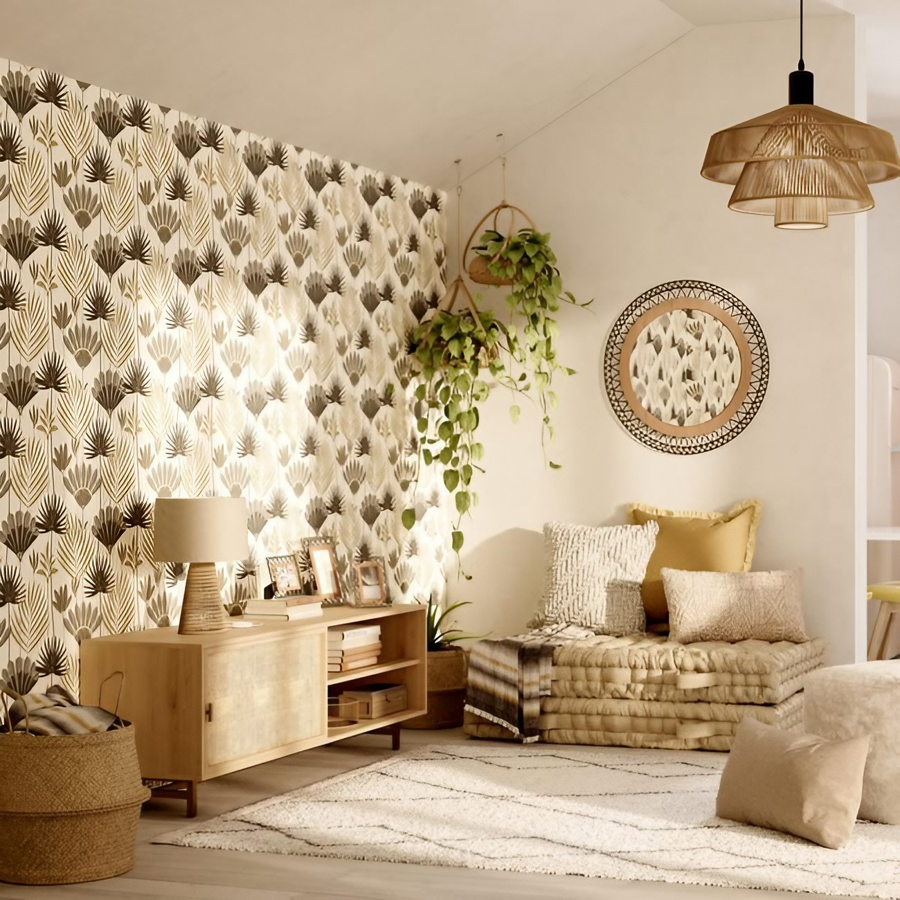 salon avec papier-peint décoration naturelle salon avec papier-peint décoration naturelle