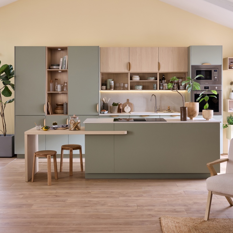 cuisine Leroy Merlin 2025 verte et bois