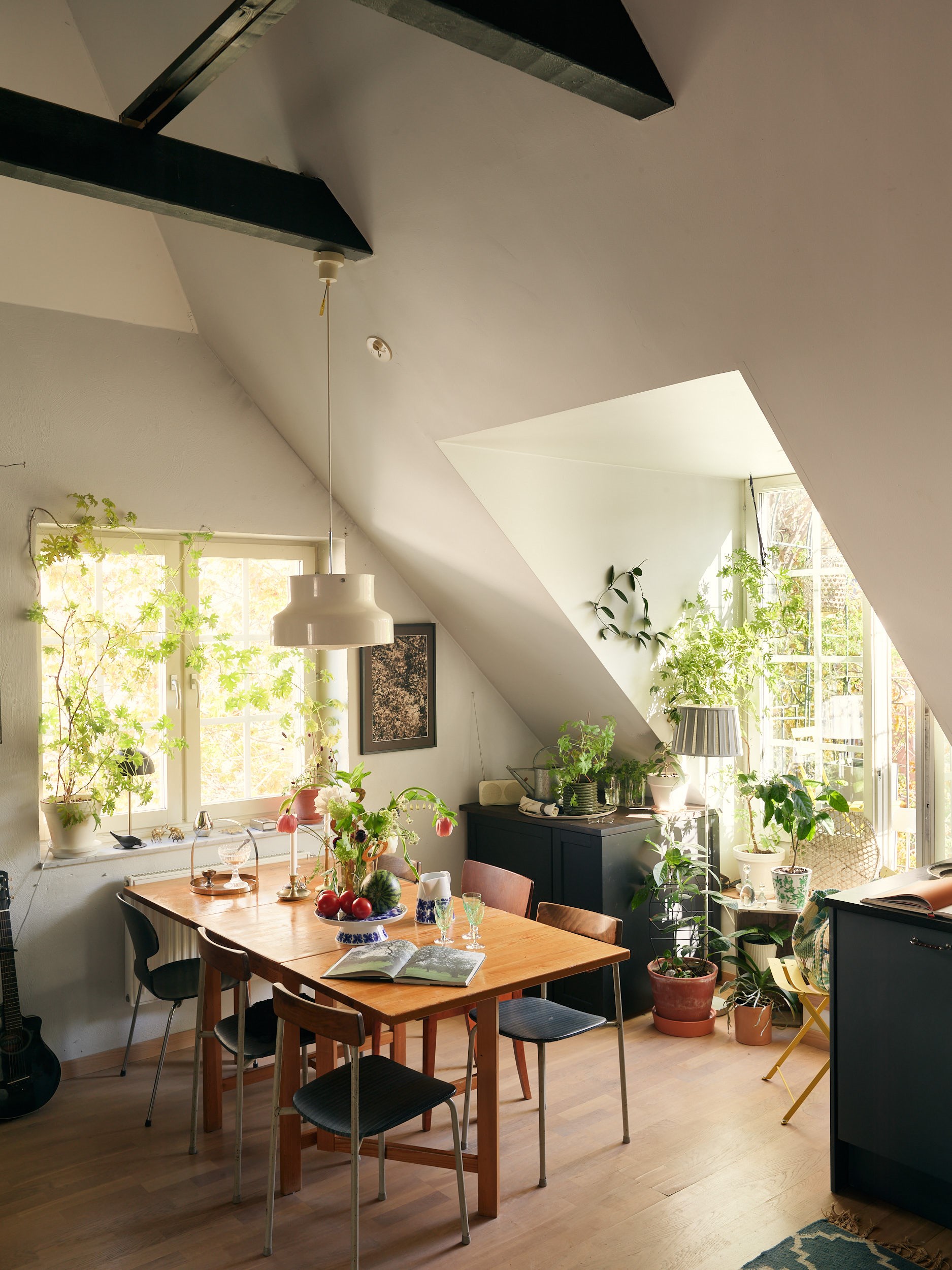salle à manger avec plantes vertes et poutres décoration vintage salle à manger avec plantes vertes et poutres décoration vintage