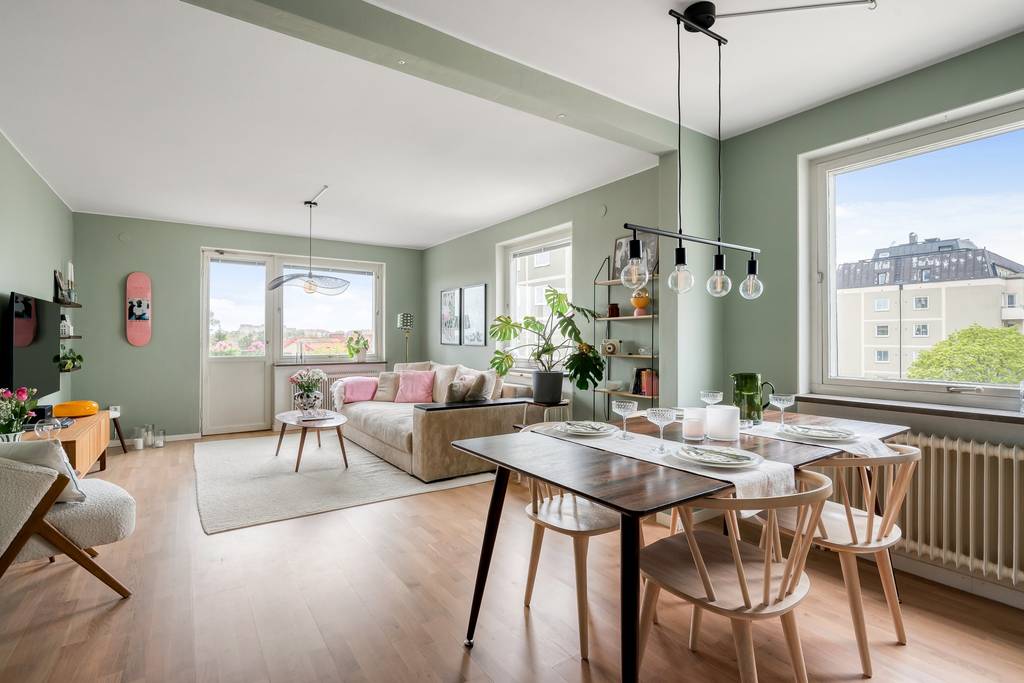 salon et salle à manger décoration scandinave verte