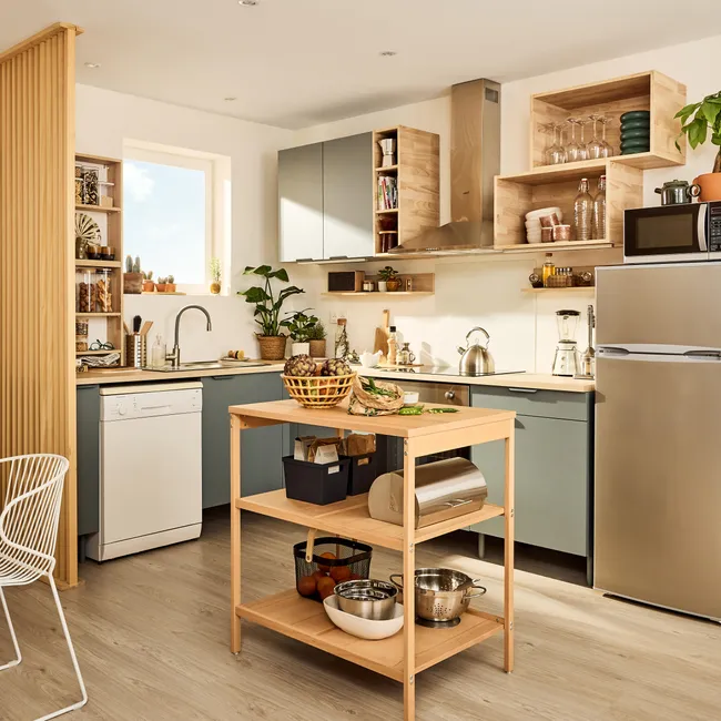 cuisine Leroy Merlin 2025 verte et bois