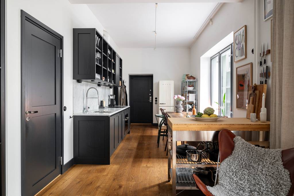 cuisine ouverte et salon deux-pièces 48m2 style mini loft