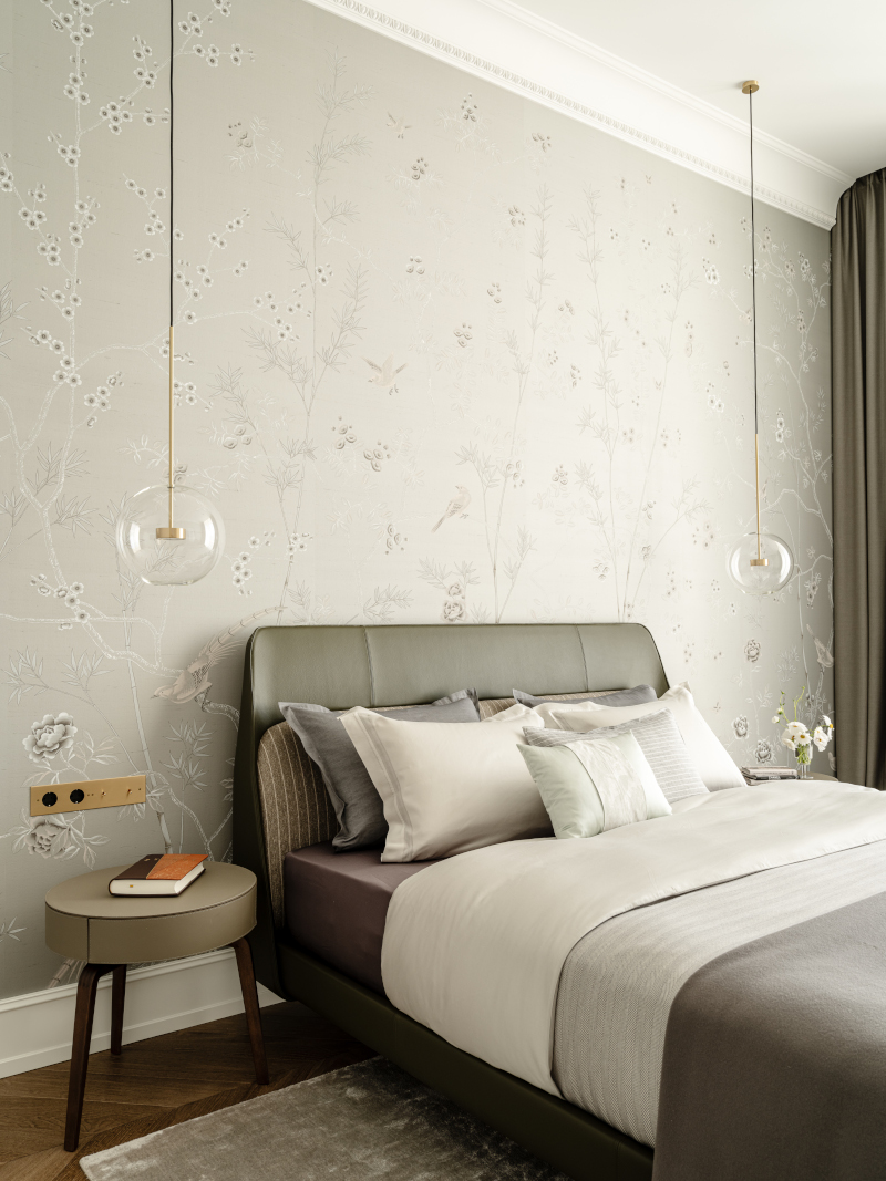 chambre décoration contemporaine avec papier-peint fleurs stylisées chambre décoration contemporaine avec papier-peint fleurs stylisées