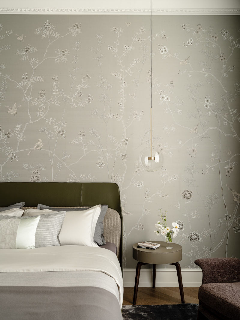 chambre décoration contemporaine avec papier-peint fleurs stylisées chambre décoration contemporaine avec papier-peint fleurs stylisées
