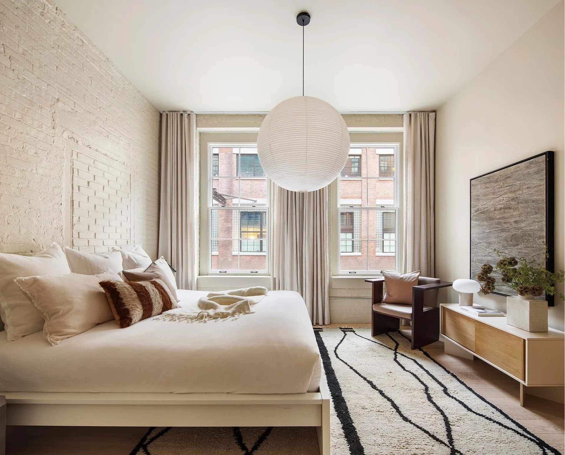 chambre mur briques blanches maison de ville Brooklyn