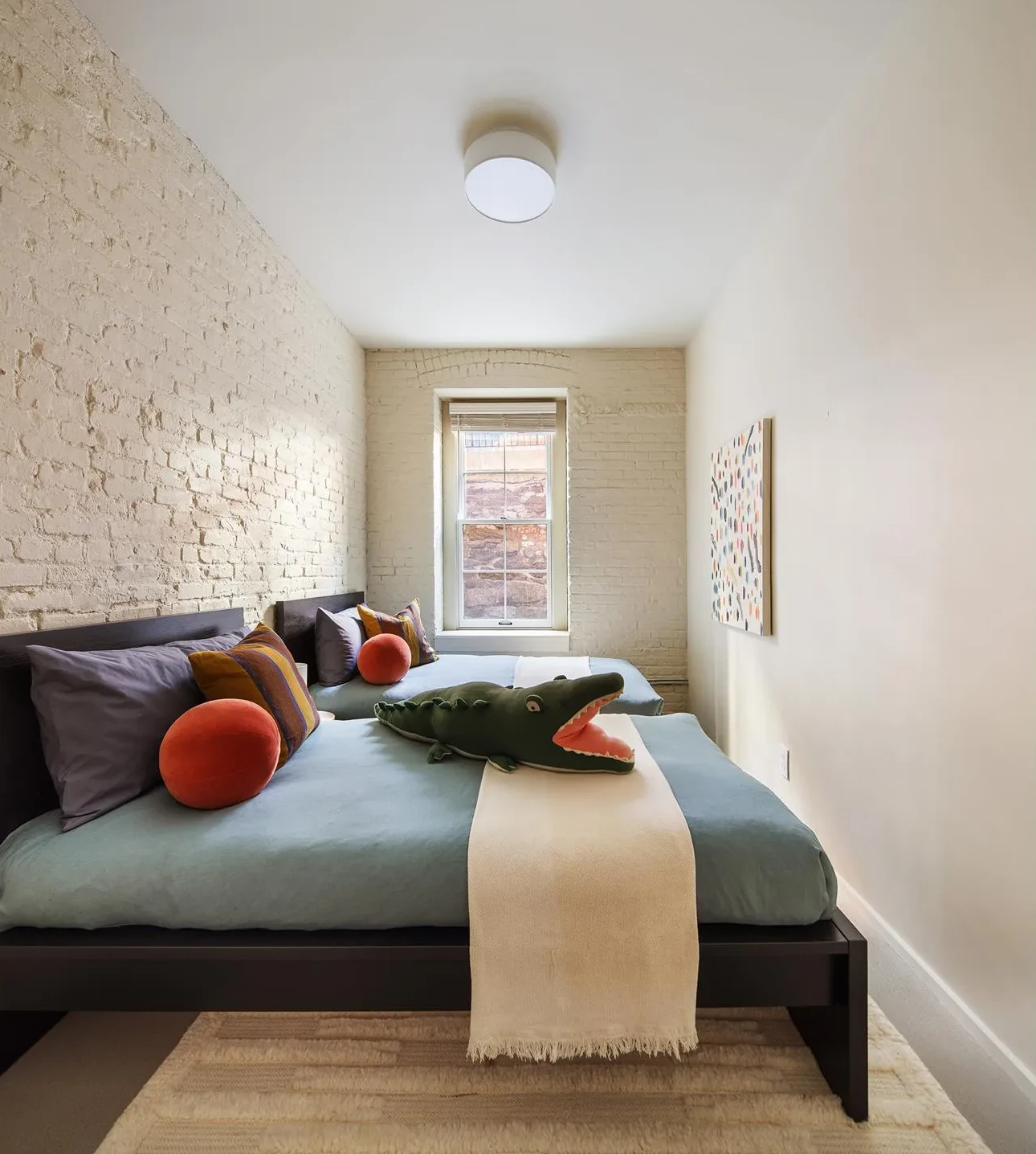 chambre mur briques blanches maison de ville Brooklyn