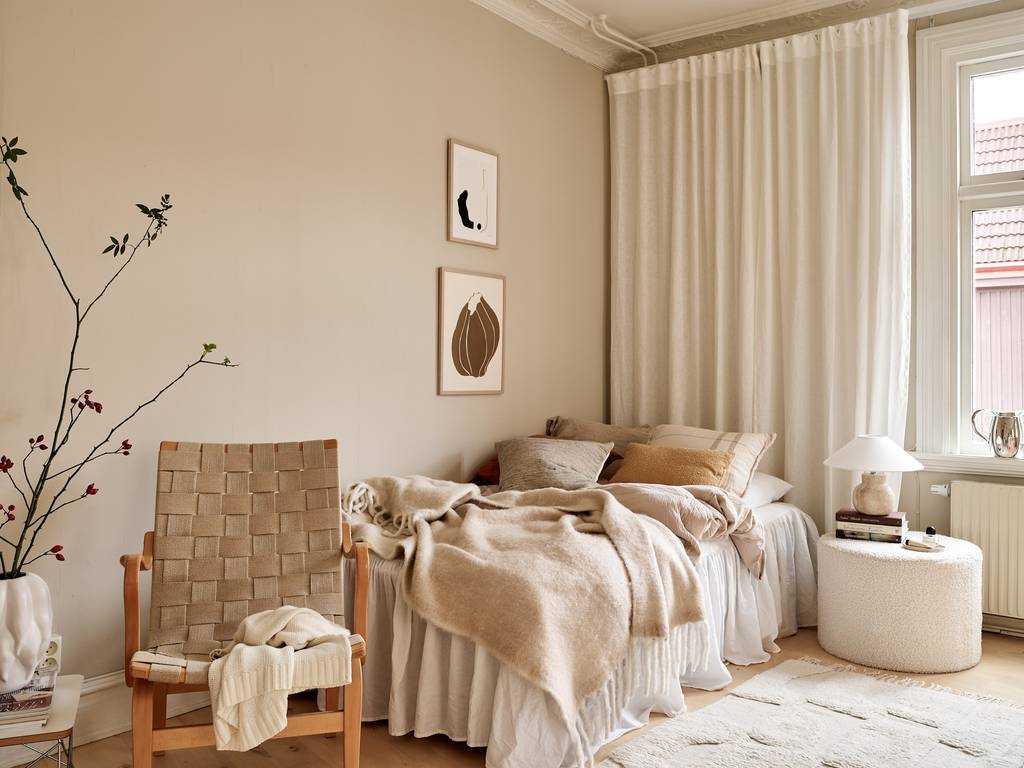 espace chambre studio 49m2 décoration scandinave beige espace chambre studio 49m2 décoration scandinave beige