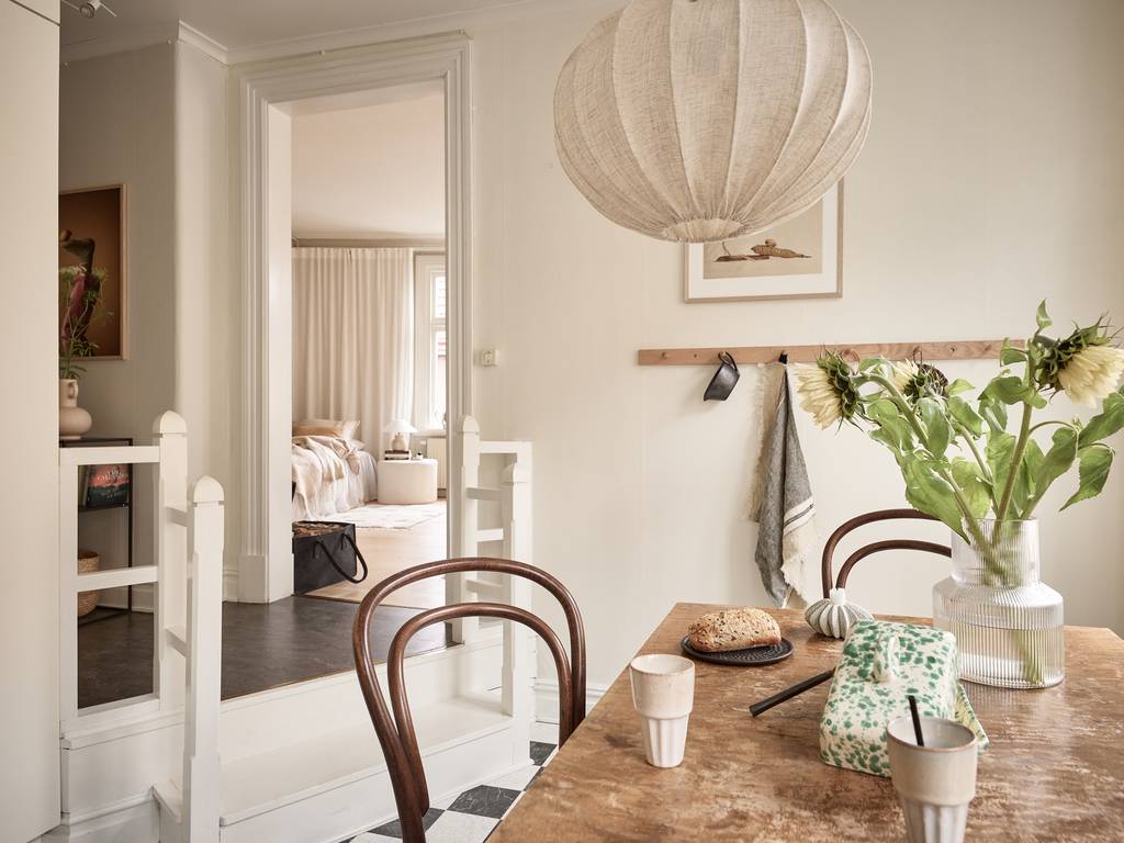 cuisine sol à damier studio 49m2 décoration scandinave beige cuisine sol à damier studio 49m2 décoration scandinave beige