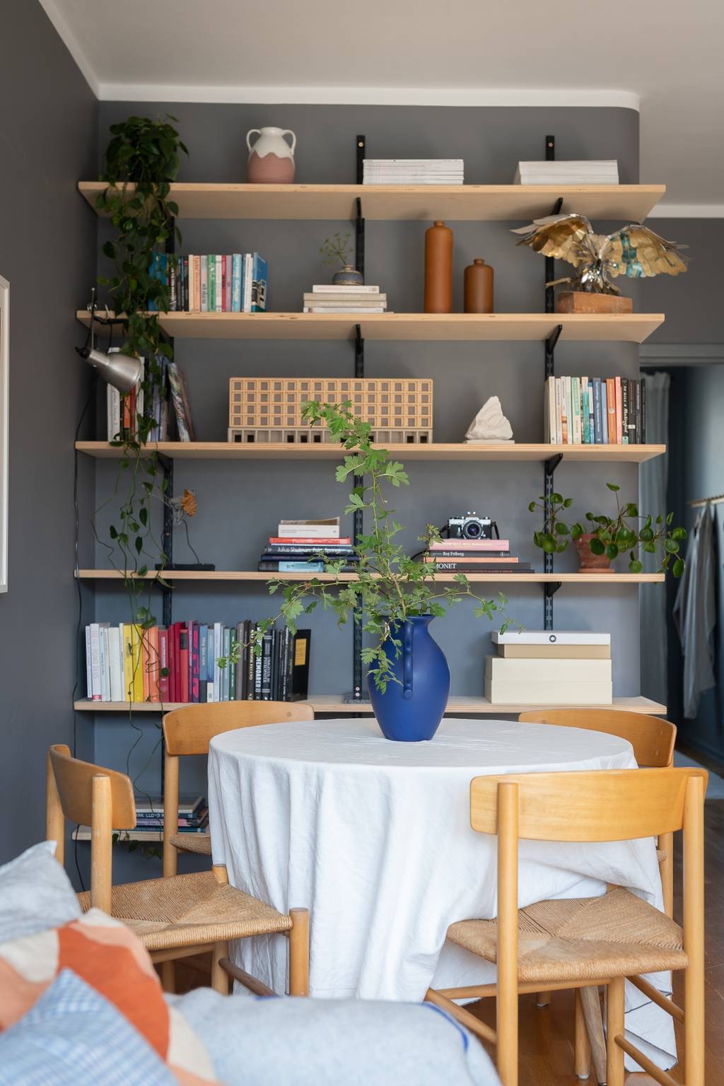 salon murs gris deux-pièces 46m2