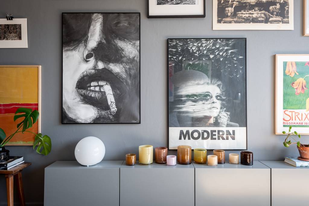 salon murs gris deux-pièces 46m2