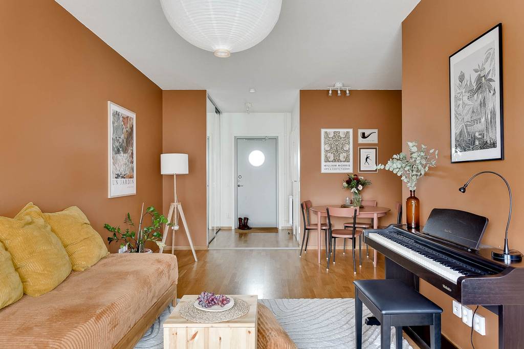 salon et cuisine ouverte deux-pièces 40m2 décoration caramel