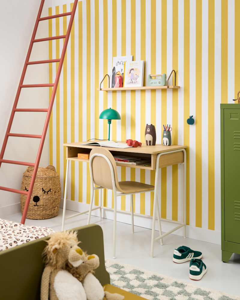 chambre enfant papier-peint rayé jaune et blanc