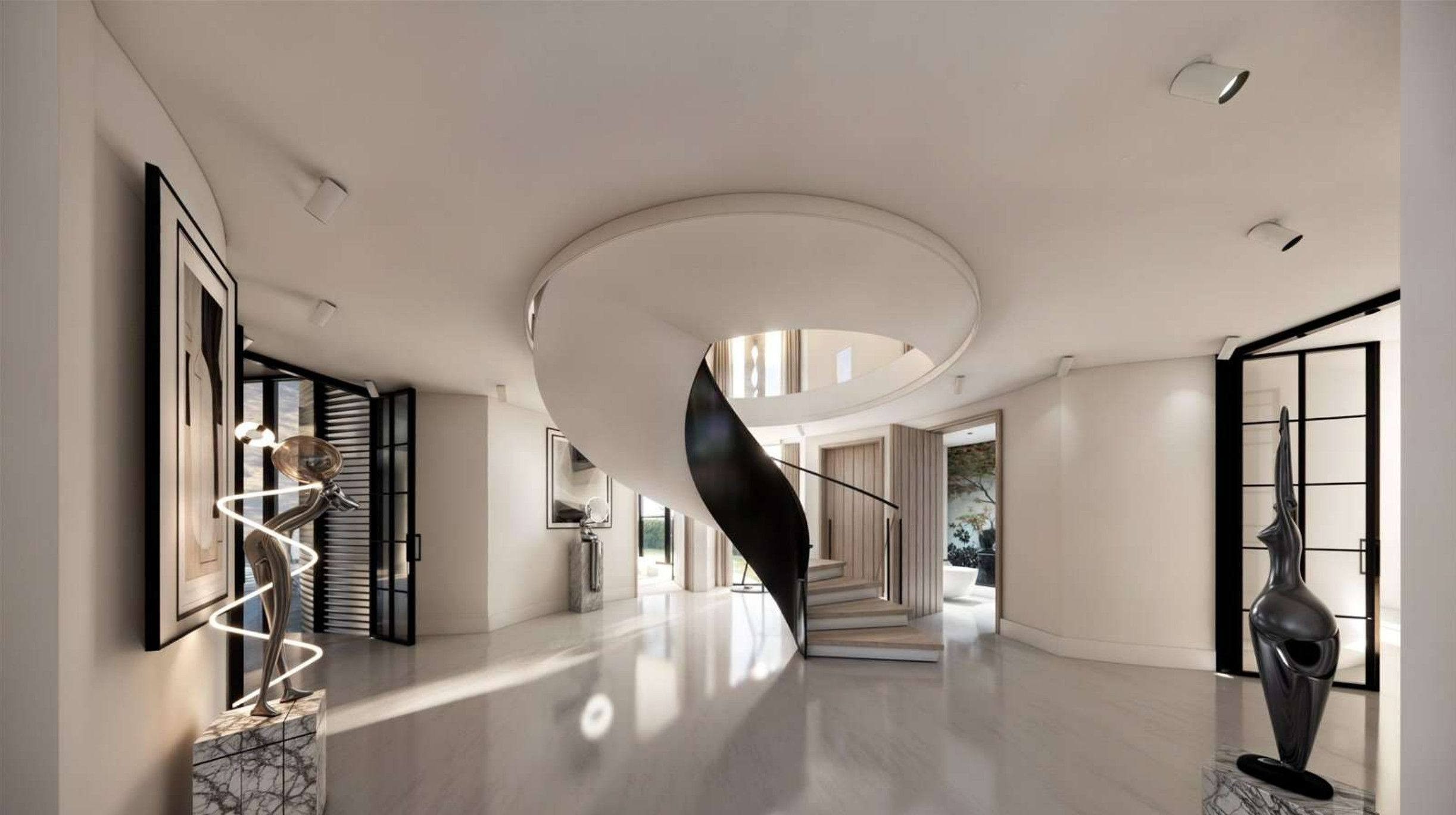 entrée avec escalier sculptural entrée avec escalier sculptural