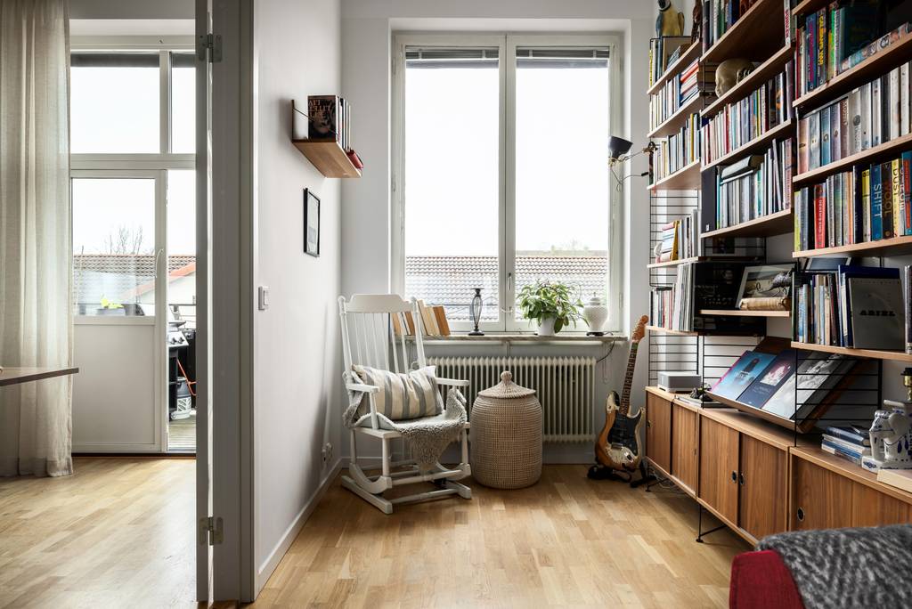 bureau avec bibliothèque String noyer