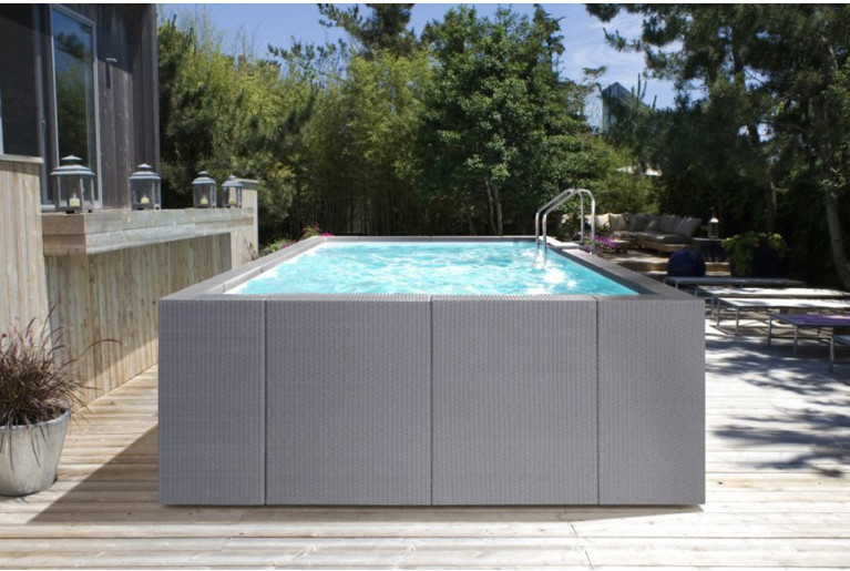 piscine hors-sol résine grise tressée